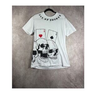 GSTR T-Shirt Mens L White Ace of Spades Skulls Playing Cards Graphic Edgy Tee